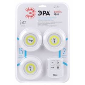 Светодиодный фонарь подсветка ЭРА SB-511 пушлайт, 6Вт, COB, 3хAAA, белый, 3 штуке в коробке, ИК пульт ‎