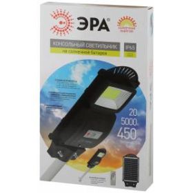 ЭРА Консольный светильник на солн. бат.,COB,с кронштейном,20W, с датч.движ., ПДУ, 450lm, 5000К, IP65 ‎