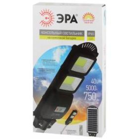 ЭРА Консольный светильник на солн. бат.,COB,с кронштейном,40W,с датч.движ., ПДУ,750lm, 5000К, IP66 ( ‎