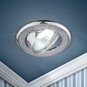 DK18 CH/SH SL Светильник ЭРА декор "круглый со стеклянной крошкой" MR16,12V/220V, 50W, хром/серебря ‎