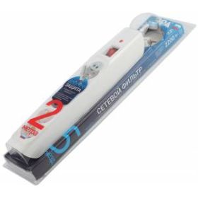 Сетевой фильтр ЭРА SFX-5es-2m-W с надежной защитой с заземлением с выключателем 5 розеток 2м 10А белый ‎