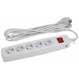 Сетевой фильтр ЭРА SF-5es-4m-W с надежной защитой с заземлением с выключателем 5 розеток 4м 10А белый ‎/ C0039532