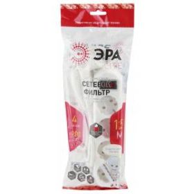 Сетевой фильтр ЭРА USF-M-4es-1.5m-W с защитой (термо) с заземлением с выключателем 4 розетки 1,5м 10А белый ‎