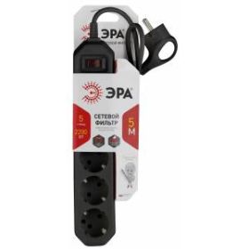 Сетевой фильтр ЭРА USF-5es-5m-B с базовой защитой с заземлением с выключателем 5 розеток 5м 10А черный ‎