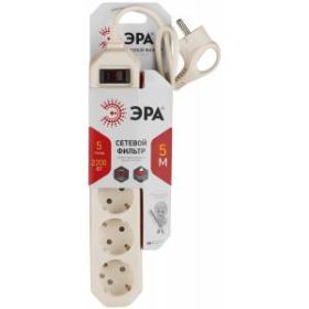 Сетевой фильтр ЭРА USF-5es-5m-I с базовой защитой с заземлением с выключателем 5 розеток 5м 10А слоновая кость ‎