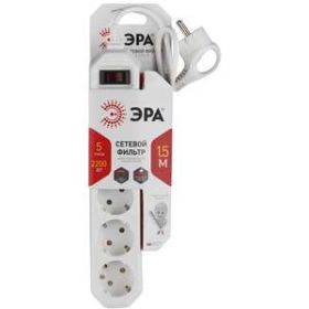 Сетевой фильтр ЭРА USF-5es-1.5m-W с базовой защитой с заземлением с выключателем 5 розеток 1,5м 10А белый ‎