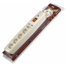 Сетевой фильтр ЭРА SFU-5es-2m-I с надежной защитой с заземлением с выключателем 5 розеток 2xUSB 2м 10А слоновая кость ‎