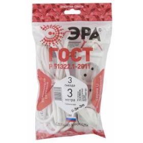 Удлинитель электрический ЭРА U-3e-3m-3x1 с заземлением 3 розетки 3м ПВС 3x1мм2 16А ‎