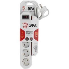Сетевой фильтр ЭРА USF-5es-1.5m-W с базовой защитой с заземлением с выключателем 5 розеток 1,5м 10А белый ‎