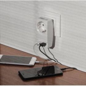 SP-1e-USB-W ЭРА Адаптер "Polynom" 1гн 220V + 2xUSB 2100mA, c заземл, (белый) (10/60/1440) ‎