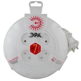 Удлинитель электрический ЭРА UR-4-7m-W рулетка без заземления 4 розетки 7м 2x0,75мм2 10А белая ‎