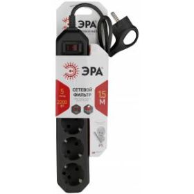 Сетевой фильтр ЭРА USF-5es-1.5m-B с базовой защитой с заземлением с выключателем 5 розеток 1,5м 10А черный ‎