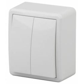 11-1205-01 ЭРА Выключатель двойной с подсветкой, 10АХ-250В, IP20, ОУ, Эра Эксперт, белый (16/160/320 ‎