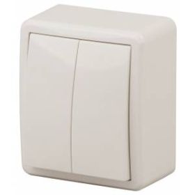 11-1205-02 ЭРА Выключатель двойной с подсветкой, 10АХ-250В, IP20, ОУ, Эра Эксперт, сл.кость (16/160/ ‎