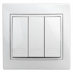 1-106-01 Intro Выключатель тройной, 10А-250В, IP20, СУ, Plano, белый (10/200/2400) ‎/ Б0027605