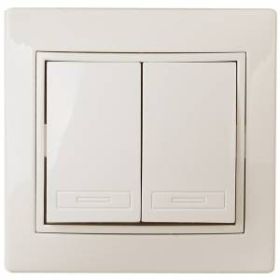 1-104-02 Intro Выключатель двойной, 10А-250В, IP20, СУ, Plano, сл.кость (10/200/2400) ‎/ Б0027602