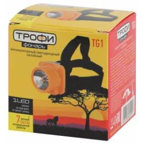 Фонарь налобный светодиодный Трофи TG1 аккумуляторный, яркий, 4V0.5Ah, 1xLED, ЗУ 220V, ‎
