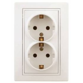 1-205-02 Intro Розетка 2X2P+E Schuko, 16А-250В, IP20, СУ, Plano, сл.кость (10/100/1200) ‎/ Б0027616