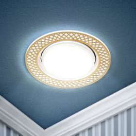 KL79 WH/GD Светильник ЭРА под лампу Gx53 круглый,220V,13W,белый/золото (30/720) ‎