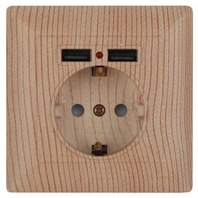 4-410-11 Intro Розетка P+E Schuko со шторками, 16А-250В + 2хUSB, СУ, Solo, сосна (10/100/2000) ‎/ Б0043409