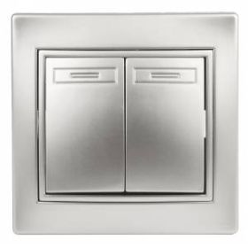 1-104-03 Intro Выключатель двойной, 10А-250В, IP20, СУ, Plano, алюминий (10/200/2400) ‎/ Б0030042