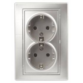 1-205-03 Intro Розетка 2X2P+E Schuko, 16А-250В, IP20, СУ, Plano, алюминий (10/100/1200) ‎/ Б0030070