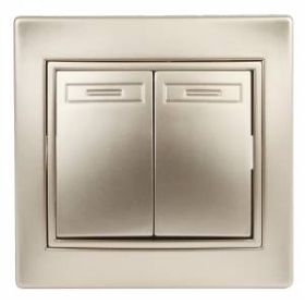 1-104-04 Intro Выключатель двойной, 10А-250В, IP20, СУ, Plano, шампань (10/200/2400) ‎/ Б0030043