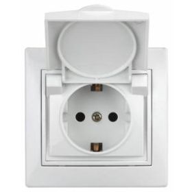 1-207-01 Intro Розетка 2P+E Schuko с крышкой со шторками, 16А-250В, IP42, СУ, Plano, белый (10/100/2500) ‎