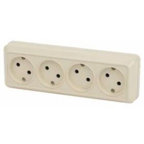 Розетка Intro Quadro 2-207-02 четырехместная 4х2P, 16А-250В, IP20, открытой установки, слоновая кость ‎/ Б0051129