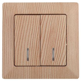 4-105-11 Intro Выключатель двойной с подсветкой, 10А-250В, СУ, Solo, сосна (10/200/2000) ‎/ Б0043297