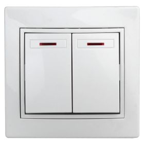 1Э-105-01 Intro Выключатель двойной с подсветкой, 10А-250В, СУ, б.л., Plano, белый (10/200/2400) ‎/ Б0038826
