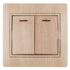 1-105-11 Intro Выключатель двойной с подсветкой, 10А-250В, IP20, СУ, Plano, сосна (10/200/2000) ‎/ Б0030049