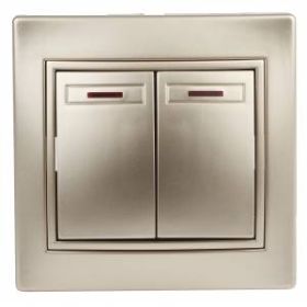1-105-04 Intro Выключатель двойной с подсветкой, 10А-250В, IP20, СУ, Plano, шампань (10/200/2400) ‎/ Б0030047